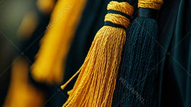 Young people wear gown, cap happy on graduation ceremony day. Graduation gown white background, graduation tassel diploma degree