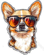 Dog wearing sunglases. T Shirt design sticker style. Isolated on white. Ai Generative