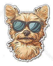 Dog wearing sunglases. T Shirt design sticker style. Isolated on white. Ai Generative