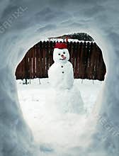 The Happy Snowman of That Snowy Winter seen from the igloo