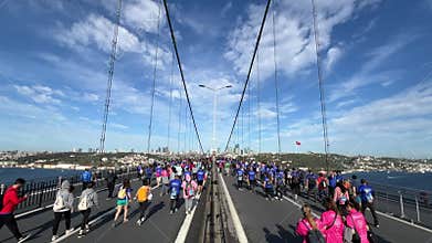 Athletes running in 45. Istanbul marathon which includes two continents in one race.