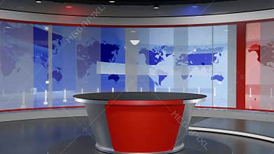 3D Virtual TV Studio News, Backdrop For TV Shows .TV On Wall.3D Virtual News Studio Background