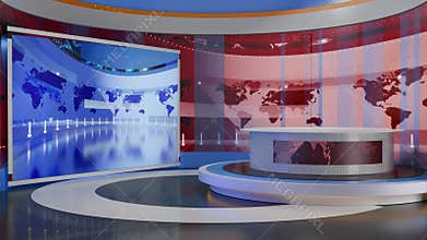 3D Virtual TV Studio News, Backdrop For TV Shows .TV On Wall.3D Virtual News Studio Background