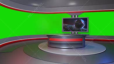 3D Virtual TV Studio News, Backdrop For TV Shows .TV On Wall.3D Virtual News Studio Background
