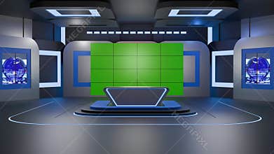 3D Virtual TV Studio News, Backdrop For TV Shows .TV On Wall.3D Virtual News Studio Background