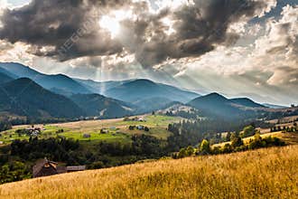 Beautiful light beam in morning, mountain