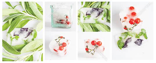 Frozen basil an tomatoes collage