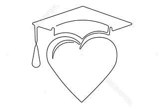 Academic cap heart line drawing minimal continuous outline illustration