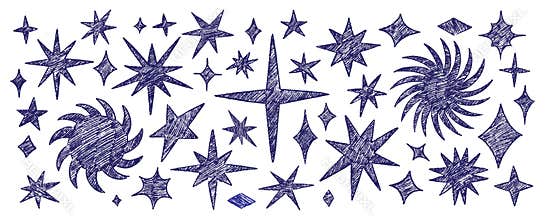 Hand Draw Doodle Twinkle Star Set
