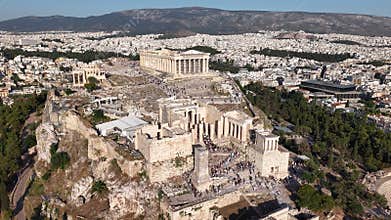 Aerial panoramic view of the Acropolis citadel and the Parthenon in Athens, Greece