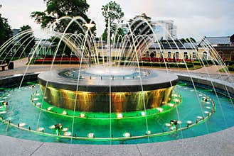 Fountain dancing with music and changing colors in Druskininkai city