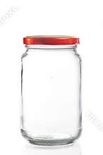 Closed empty glass jar isolated