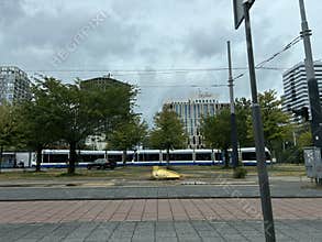 Amsterdam Tram in Zuidas Business District Amsterdam Zuid Netherlands