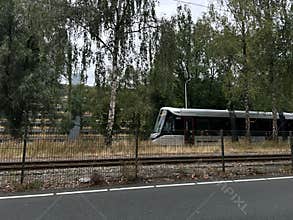 Amsterdam Tram way in Zuidas Business District Amsterdam Zuid Netherlands