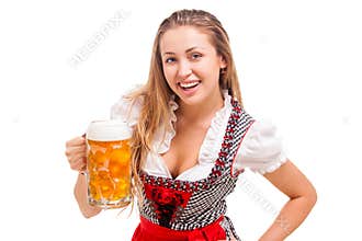 Bavarian girl over white background