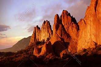 Beautiful Red Rocks in morning light with multi-colored sky