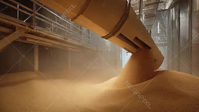 Agricultural industry loading grain into large silo