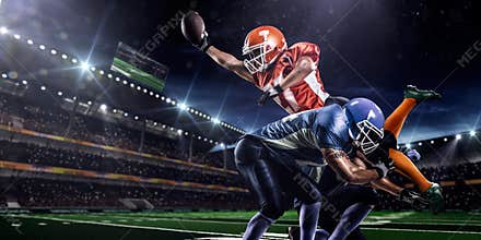 American football player in action on stadium