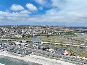 Aerial view of Cardiff by the Sea, beach community in the incorporated city of Encinitas in San Diego County, California
