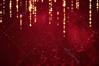 Abstract christmas gradient red background with bokeh and golden strip, valentine day love holiday event festive