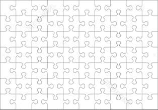Jigsaw puzzle blank template of 70 pieces