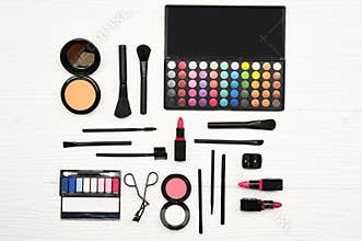 Make up and cosmetic beauty products arranged