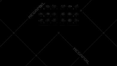 Stadium flood lights turning on a black transparent background 3d render illustration