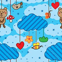 Mobile cloud hang cute seamless pattern