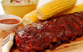 BBQ Ribs with cole slaw, corn and dipping sauce