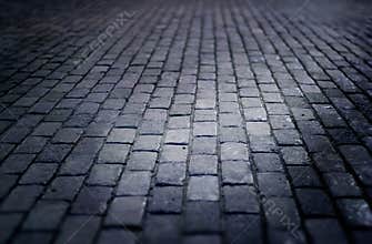 Cobbled street floor tile old brick style at night