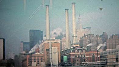 NEW YORK CITY 1975: Manufacturing factory buildings line the East River of Manhattan.