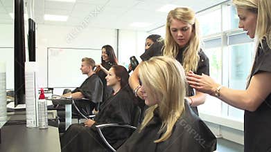 Teacher Training College Students In Hairdressing Class