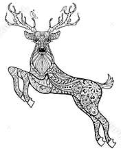 Hand drawn magic horned deer with birds for adult anti stress Co