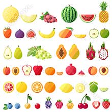 Big fruit vector icons set. Modern flat design. Isolated objects.