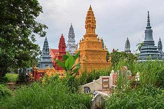 SIHANOUKVILLE CAMBODIA, JUNE 26, 2015: Wat Krom Pagodas old beautiful garden in cemetery on June 26, 2015