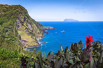 Landscape of the island of Flores. Azores, Portugal
