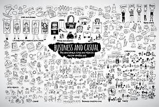 Big bundle business casual doodles icons and objects.