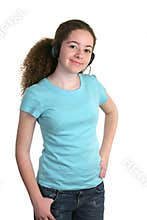 Girl Blue Shirt Headphones