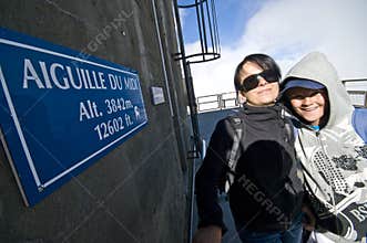 Tourists at Aiguille du Midi, France