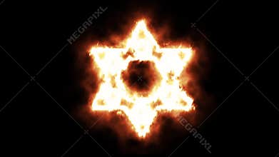 Star of David Symbol Lighting up and Burning in Flames