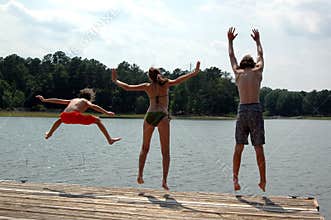 Jumping into lake