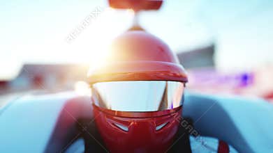 Racer of formula 1 in a racing car. Race and motivation concept. Wonderfull sunset. Realistic 4k animation.