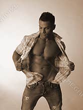 Male shirt open