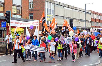 Demonstration march by crowd.