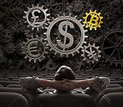 Trader or investor looking on currencies gears including bitcoin 3d illustration