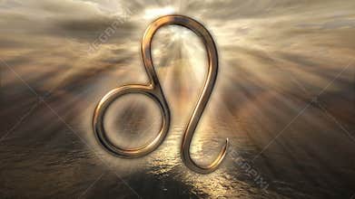 Animated mystic golden zodiac horoscope Leo symbol. 3D rendering 4K