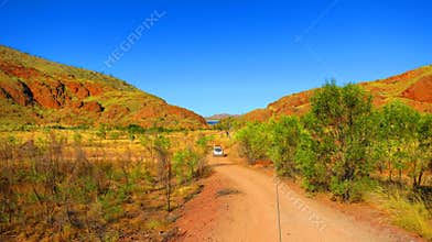 Outback australia - driving a 4x4 four wheel drive to camping spot near Lake Argyle