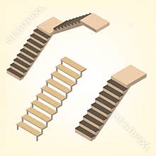 Flight of stairs isometric vector illustration.