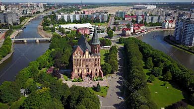 Aerial cityscape of Kant Island in Kaliningrad, Russia