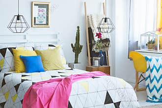 Modern bedroom with colorful accents